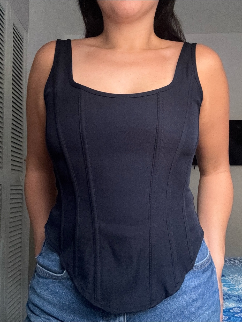 PrettyLittleThing Navy Square-Neck Corset Size 6